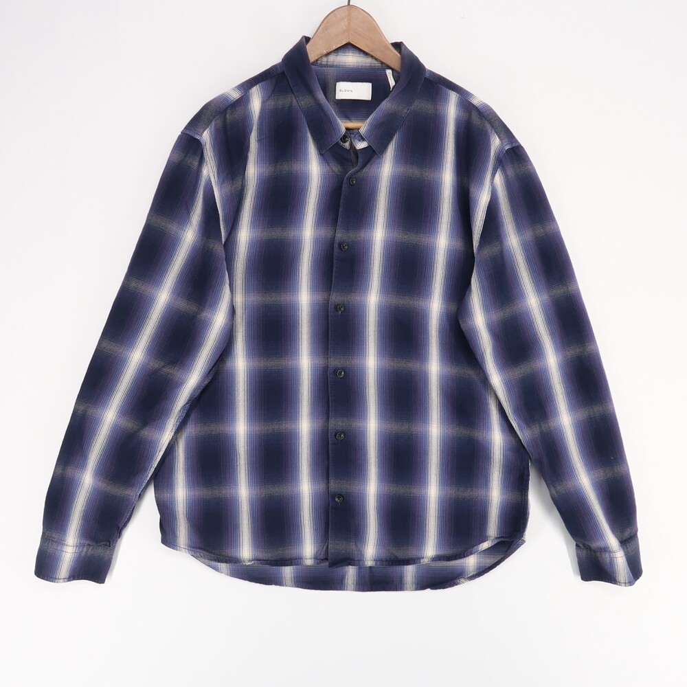 BLDWN Arias Shirt Mens XL Blue Plaid Button Down Long Sleeve Lightweight